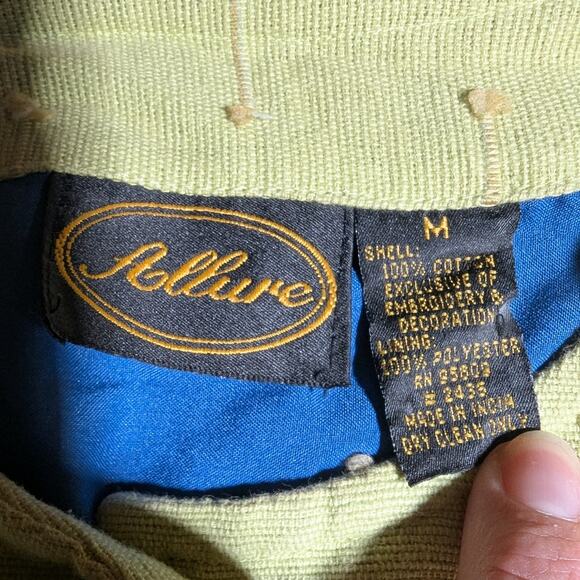 Vtg Y2K Allure Lime Green Swiss Dot Floral Applique Collarless Blazer Jacket M - Picture 4 of 4